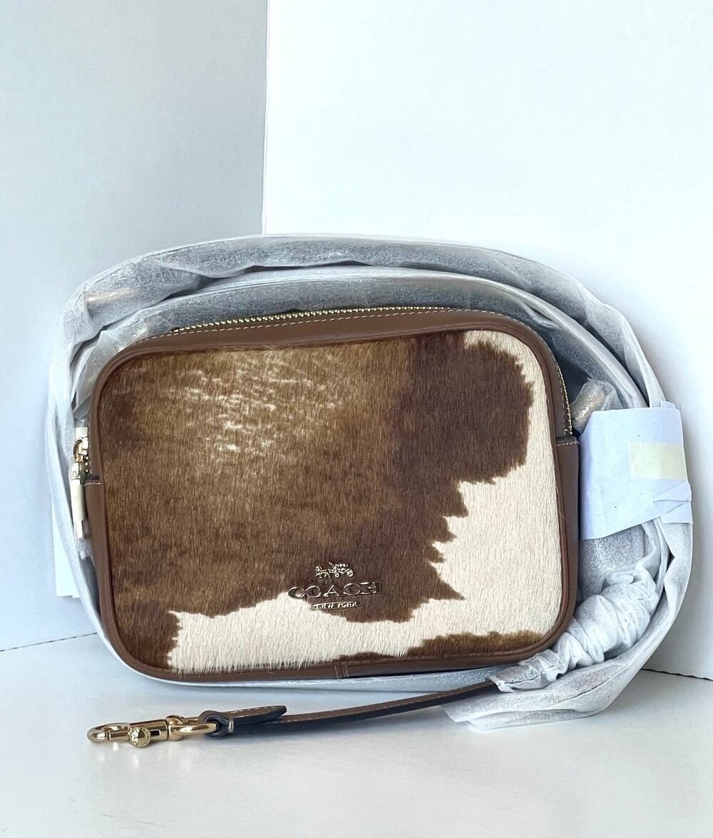 Coach Mini Cary Crossbody Bag Haircalf Cow Print Brown Leather CEK71 - A